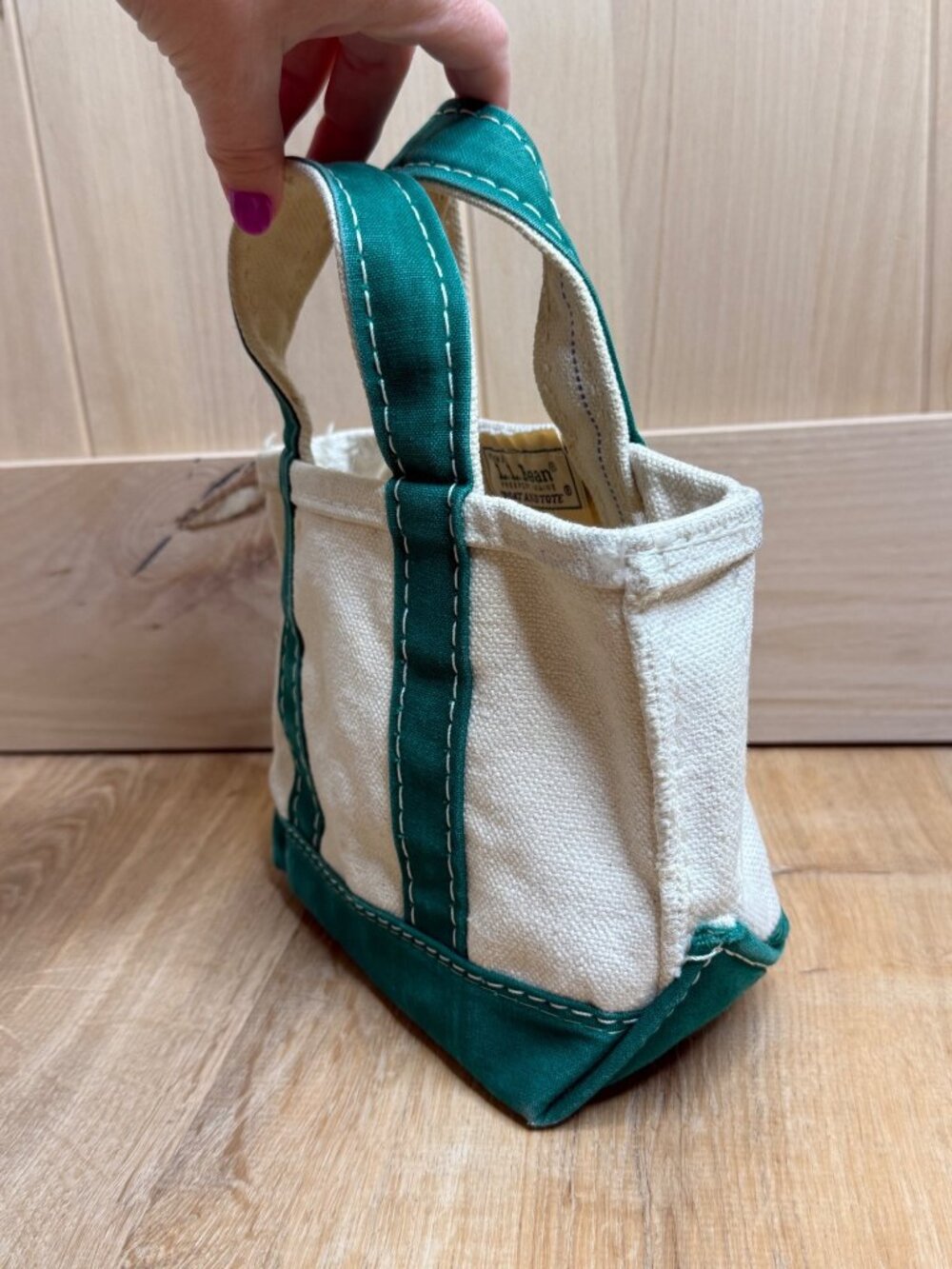 Vintage 70s 80s LL Bean Green Micro Mini Boat & Tote Canvas Bag Sawtooth Tag - Picture 4 of 12